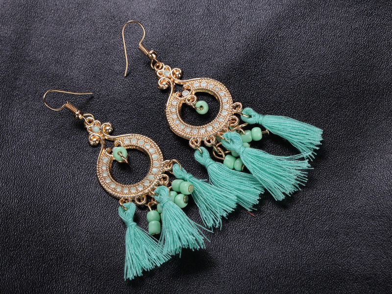 Wholesale Boho Fabric Tassel Earrings